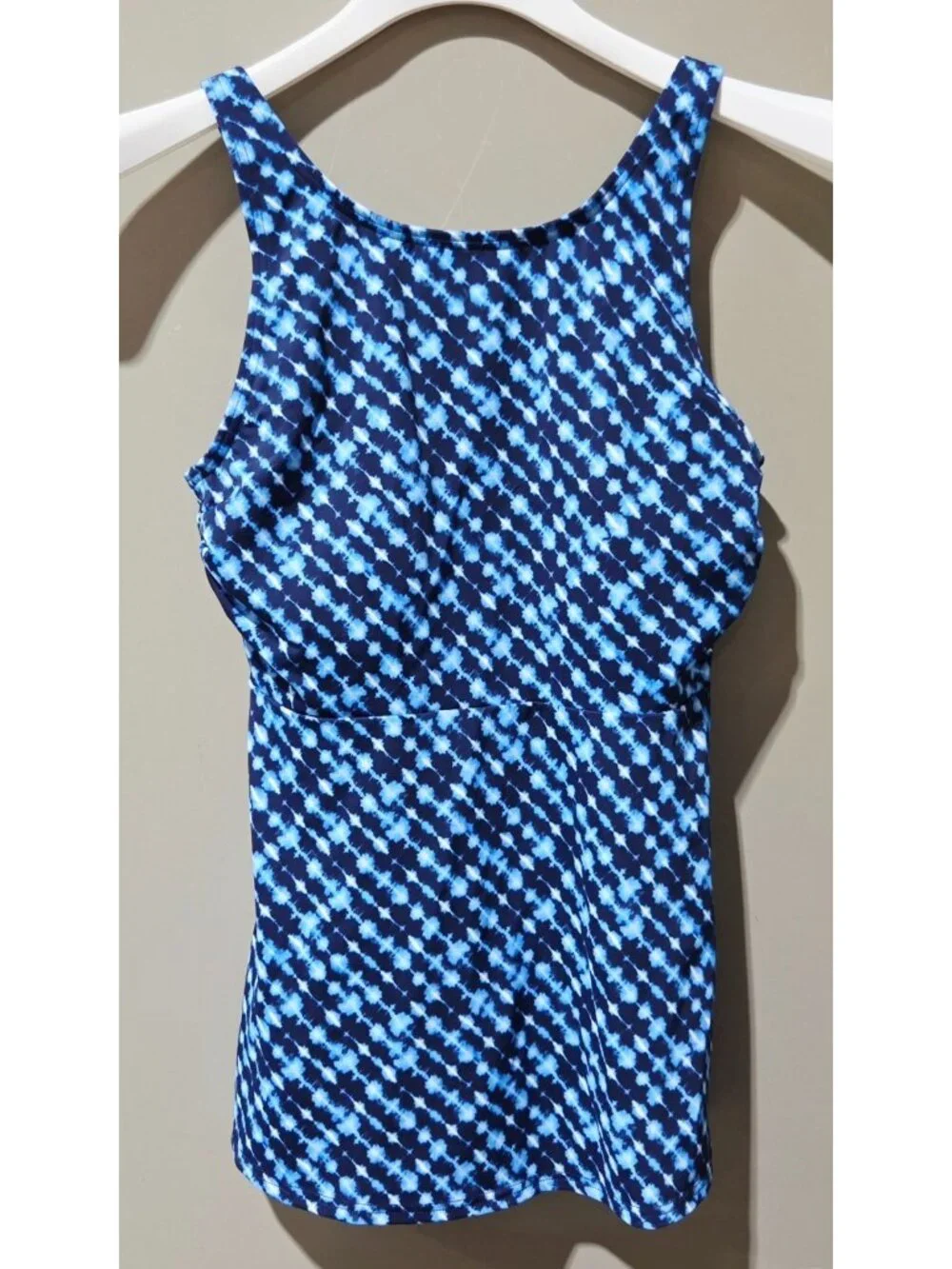 Lands' End Blue Digital Geo High Neck & Flutter Hem Tankini Swim Top - Small 6/8